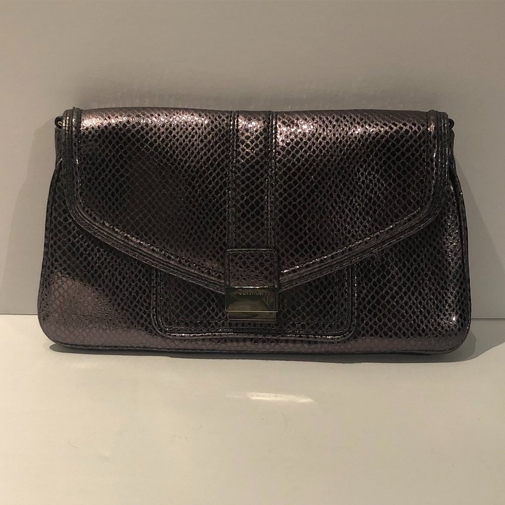 Calvin Klein Dark Silver Clutch w/ Shoulder Strap